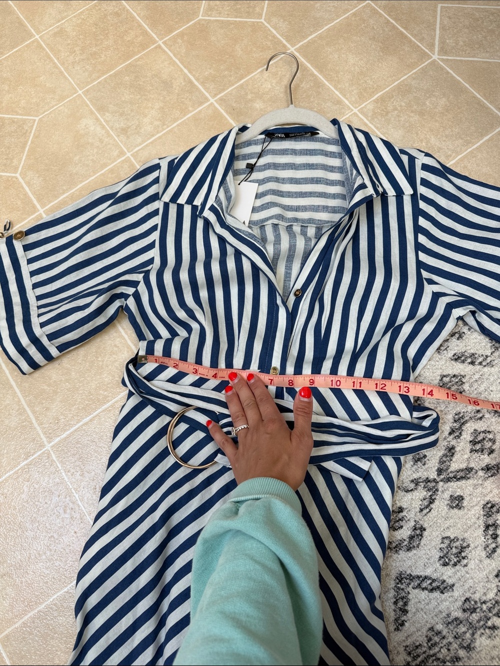 Zara Blue and White Striped Midi Dress - Picture 2 of 10